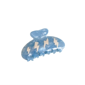 Cloud blue acetate hair claw clip with white lightning patterns for women hair accessory