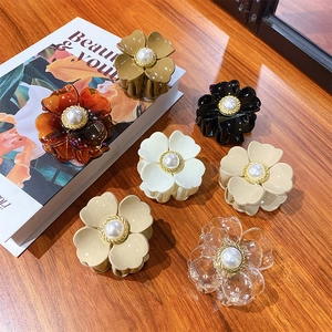 Eleganter Blumen Haarklammer Mit Künstlicher Künstliche Perle Harz Florale Haarnadel Für Damen Hinterkopf Haarschmuck Kopfbedeckung
