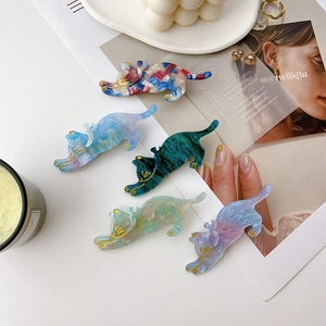 8cm cute acetate cat hair clips set in five colorful patterns for women and girls