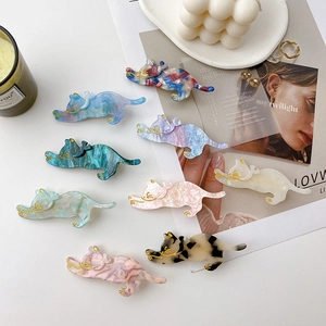 Set of 9 colorful cute cat hair clips in acetate finish for girls and women style