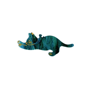 8cm cute cat-shaped hair clip with blue marble acetate texture and gold glitter details
