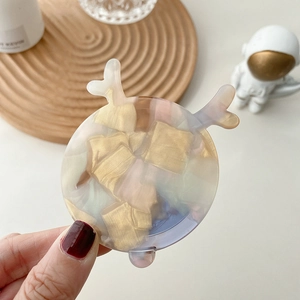 Cute animal acetate portable mini mirror with golden flakes and marble texture