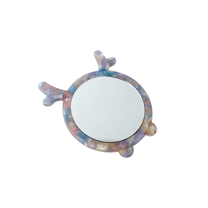 Cute animal-shaped portable mini makeup mirror with colorful marble acetate frame