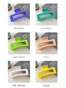 Detail view of 13cm matte square claw clips in six colors including blue and green