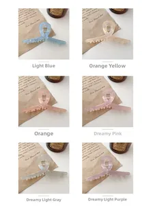 Detailed close-up showing six assorted colors of frosted acetate claw clips for women