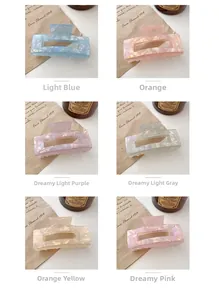 Detailed grid showing six acetate hair claws in various pearlescent marble colors