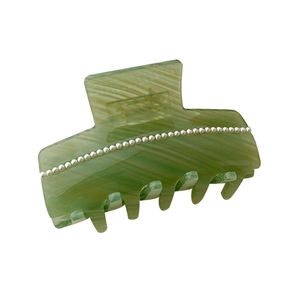 Eleganter mintgrüner Haarkrebs aus Acetat mit Marmormuster und weißen Perlen für Damen