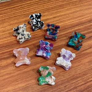 Mini bear-shaped acetate hair clips with France gold label in various marble textures