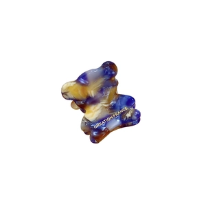 Mini bear hair claw clip in marble blue and cream acetate with France gold logo