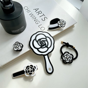 French Style Camellia Hair Accessory Set Acetate Floral Side Clip Elegant Spring Hair Clip Elastic Hair Tie Handheld Makeup Mirror For Women Vintage Hair Decor