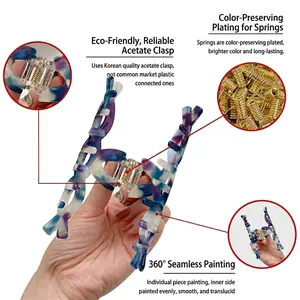 Elegant marble pattern acetate hair claw clip with gold-plated spring for thick hair