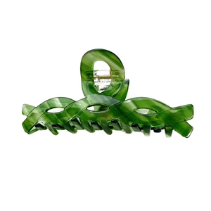 Elegant green marble pattern acetate claw clip with wave design for stylish hair styling