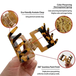 Acetate geometric hair claw clip with classic tortoiseshell pattern and gold plating