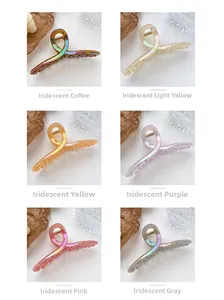 Detail view of 13cm oversized iridescent shark clips in six assorted rainbow colors