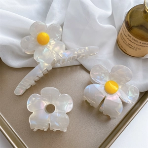 French Vintage Flower Hair Claw Clip Pearlescent Cellulose Acetate Large Hairgrip Sunflower Barrette Women Hair Accessories
