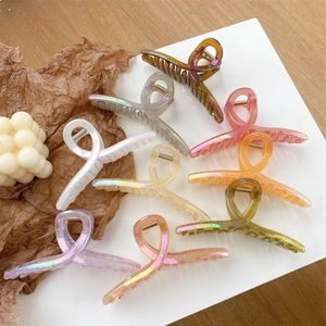 Large Iridescent Shark Hair Claw Clip Non-Slip Plastic Resin Twisted Hairpin For Women Girls Simple Fashion Hair Accessories