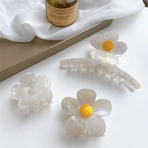 French vintage floral acetate hair claw clip set with pearlescent shell finish