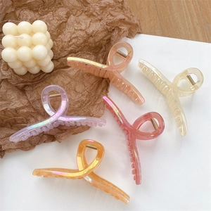 Set of 5 large iridescent shark hair clips in multi-color pastel tones for women
