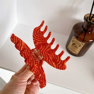 Orange butterfly hair claw clip with acetate tortoiseshell pattern for women hair styling