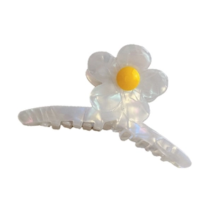 French vintage acetic acid flower hair claw in cream white with pearly luster finish