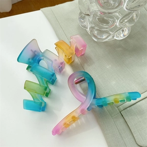 Set of gradient matte resin hair claws in rainbow colors with various stylish shapes