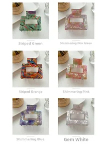 French vintage hair claw clips in diverse colorful patterns and marble textures