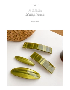 Olive green acetate hair claw clips set with elegant marble texture in four unique shapes