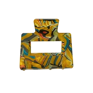 French vintage acetic acid hair claw clip with colorful marble pattern and hollow square design