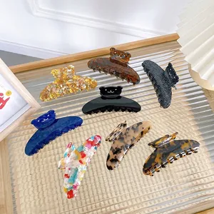 Vintage Acetate Bear Hair Claw Clip With Rhinestone Elegant Korean Style Large Shark Clip Fashion Hair Accessories For Women