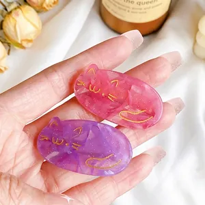 Korean Style Acetate Cat Hair Clip Cute Animal Pattern Glitter Side Hairpin For Women Fashion Daily Headwear Accessories