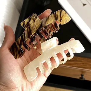 Elegant Korean Style Acetate Large Hair Claw Clip Marble Tortoise Shell Pattern Non-Slip Strong Hold Shark Clip For Women