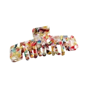Elegant large acetic acid floral hair claw with French artistic gold lettering