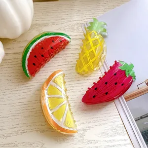 Acrylic Fruit Hair Claw Clip Cute Pineapple Strawberry Lemon Watermelon Large Shark Clip For Women Sweet Fresh Hair Accessories