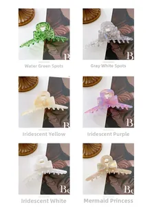 Detailed grid view of elegant large acetate bow hair claws in six vibrant color patterns