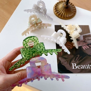 Korean Style Large Acetate Hair Claw Clip Bowknot Design Elegant Marble Pattern Ponytail Hair Accessory For Women Fashion