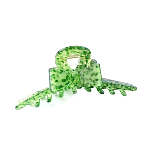 Green acetate claw clip with butterfly bow and tortoise pattern for women's hair styling