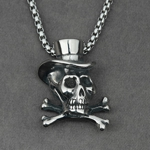 Gothic Punk Top Hat Skull Crossbone Pendant Necklace For Men Titanium Steel Retro Biker Hip Hop Rock Streetwear Jewelry Gift
