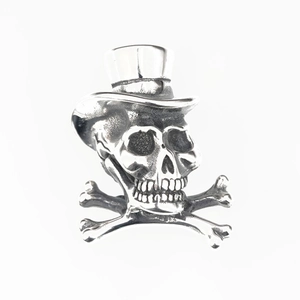 Men's hip-hop skull pendant necklace in vintage silver steel with top hat design