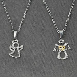 Collar con Colgante de Ángel de Acero Inoxidable Punk Strass Alas Huecas Con Corazón Joyas de Moda para Mujeres Niñas