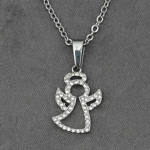 Collar con colgante de ángel hueco estilo punk con circonitas blancas en cadena en O