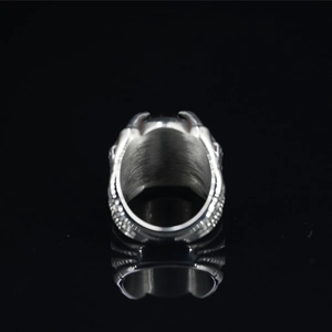 Vintage dragon claw ring with large red ruby gemstone in polished stainless steel for men