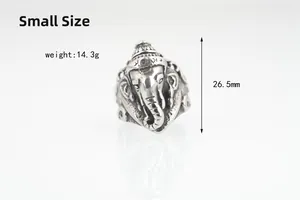 Detail of Ganesha elephant head ring in stainless steel with 14.3g weight and 26.5mm height