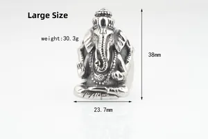 Macro view of Ganesha stainless steel ring showing dimensions of 38mm height and 30.3g weight