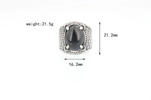 Detail showing weight 21.5g and dimensions of the dragon claw black agate ring