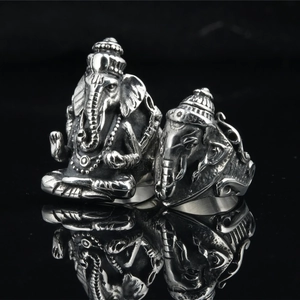 Vintage Ganesha Stainless Steel Ring For Men Retro Elephant God Lord Ganesha Signet Ring Religious Ethnic Jewelry Gift