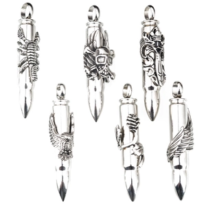 Men's punk bullet pendant necklaces in stainless steel featuring six unique relief designs