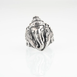 Ganesha elephant god ring in vintage stainless steel casting for men with antique finish