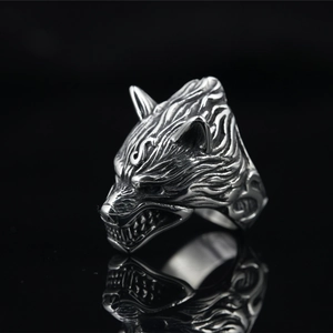 Retro Wolf Head Ring For Men Punk Hip Hop Stainless Steel Animal Carved Statement Band Ring Gothic Jewelry Gift