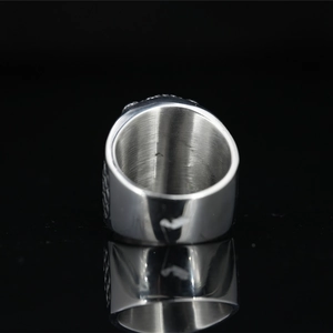 Retro dragon claw titanium steel ring with black agate inlay and brushed metal finish