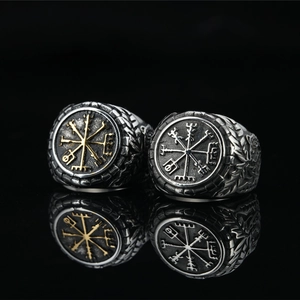 Viking Compass Vegvisir Ring For Men Retro Titanium Steel Punk Gothic Biker Signet Ring Nordic Mythical Jewelry Gift